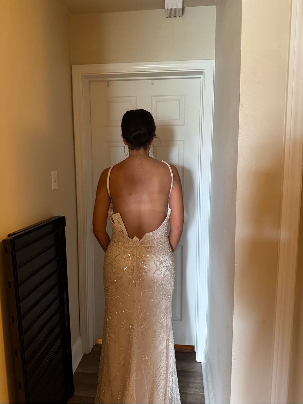 Christina Wu Champagne Beaded Backless Wedding Dress